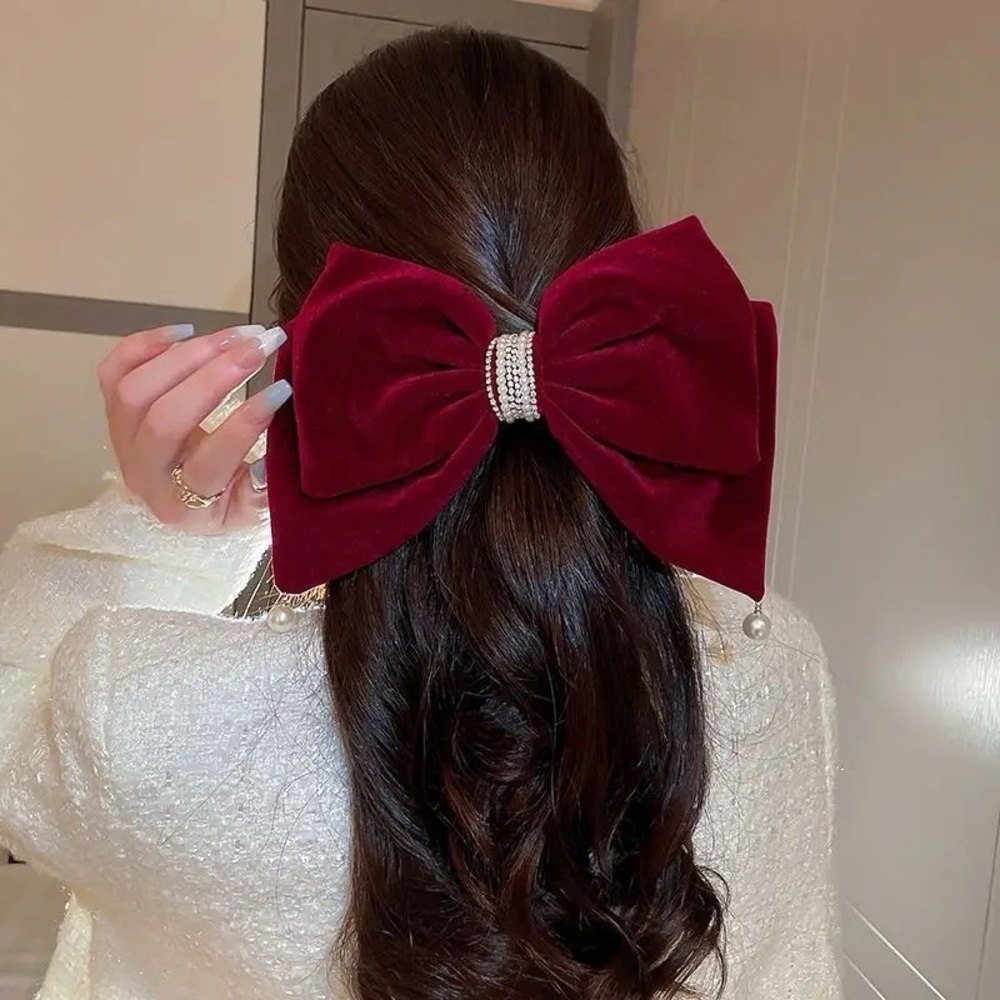 Oversized Red Velvet Bow French Barrette Hair Clip